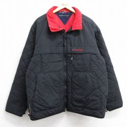 XL★古着 トミーヒルフィガー TOMMY HILFIGER 長袖 ブランド ナイロン ジャケット メンズ ワンポイントロゴ リップストップ 襟フリース 大きいサイズ 黒 ブラック 【spe】 25feb08 中古 アウター