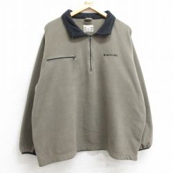XL★古着 長袖 ハーフジップ フリース ジャケット メンズ カワサキ ベージュ系 カーキ 25feb08 中古 アウター