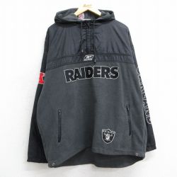 XL★古着 リーボック REEBOK 長袖 ハーフジップ フリース ジャケット パーカー メンズ 00年代 00s NFL オークランドレイダース 黒他 ブラック アメフト スーパーボウル 25feb08 中古 アウター