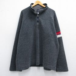 XL★古着 トミーヒルフィガー TOMMY HILFIGER 長袖 ブランド ハーフジップ フリース ジャケット メンズ 90年代 90s ワンポイントロゴ 濃グレー他 25feb08 中古 アウター