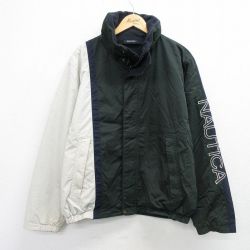 【50%OFF】XL★古着 ノーティカ NAUTICA 長袖 ブランド ナイロン ジャケット メンズ ビッグロゴ リバーシブル 緑他 グリーン 内側フリース 25feb12 中古 アウター