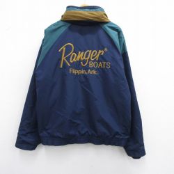 XL★古着 Dun brooke 長袖 ナイロン ジャケット メンズ 90年代 90s Ranger 刺繍 大きいサイズ 濃紺 ネイビー 内側フリース 25feb14 中古 アウター