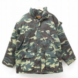 XL★古着 長袖 ジャケット パーカー メンズ 90年代 90s ウッドランドカモ コットン 緑他 グリーン 迷彩 25feb17 中古 アウター