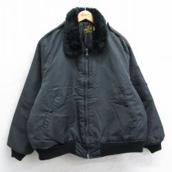 XL★古着 長袖 ジャケット メンズ 80年代 80s 襟ファー 大きいサイズ USA製 黒 ブラック 内側キルティング 25feb18 中古 アウター