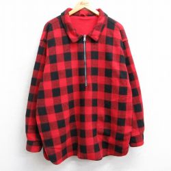 【50%OFF】L★古着 マルボロ 長袖 ハーフジップ フリース ジャケット メンズ 90年代 90s リバーシブル ロング丈 赤他 レッド バッファロー チェック 25feb18 中古 アウター