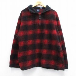 M★古着 ギャップ GAP 長袖 ハーフジップ フリース ジャケット メンズ 00年代 00s 赤他 レッド チェック 25feb18 中古 アウター