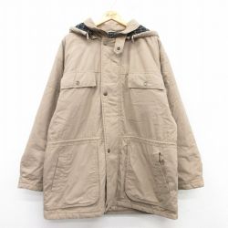 XL★古着 長袖 ジャケット パーカー メンズ 00年代 00s ロング丈 ベージュ カーキ 内側フリース 25feb18 中古 アウター