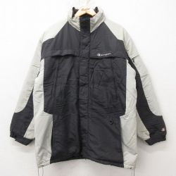 L★古着 チャンピオン champion 長袖 ナイロン ジャケット メンズ 00年代 00s ワンポイントロゴ 濃グレー他 内側フリース 25feb21 中古 アウター