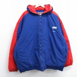 XL★古着 ナイキ NIKE 長袖 ナイロン ジャケット パーカー メンズ 00年代 00s NFL ニューヨークジャイアンツ 大きいサイズ 青 ブルー アメフト スーパーボウル 内側キルティング 25feb22 中古 アウター