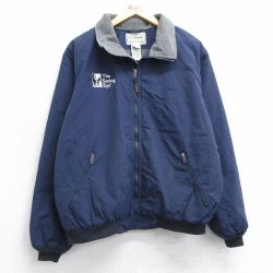 L★古着 エルエルビーン LLBEAN 長袖 ナイロン ジャケット メンズ 00年代 00s ワンポイントロゴ 犬 紺 ネイビー 内側フリース 25feb22 中古 アウター