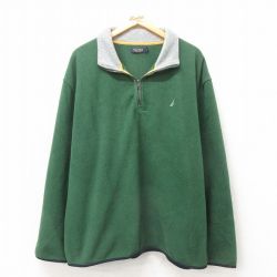 【20%OFF】XL★古着 ノーティカ NAUTICA 長袖 ハーフジップ ブランド フリース ジャケット メンズ ワンポイントロゴ 大きいサイズ 緑 グリーン 25mar10 中古 アウター