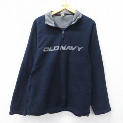 L★古着 オールドネイビー OLD NAVY 長袖 ハーフジップ フリース ジャケット メンズ ビッグロゴ 紺 ネイビー 25sep04 中古 アウター