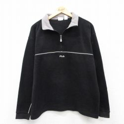 L★古着 フィラ FILA 長袖 ハーフジップ フリース ジャケット メンズ ワンポイントロゴ 黒 ブラック 25sep13 中古 アウター