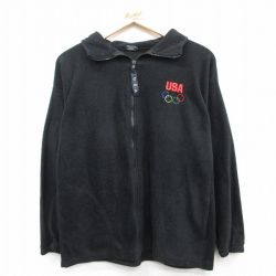 M★古着 長袖 フリース ジャケット メンズ 90年代 90s USAオリンピック USA製 黒 ブラック 25sep13 中古 アウター