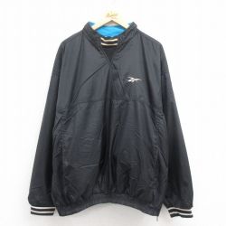 XL★古着 リーボック REEBOK 長袖 ナイロン ジャケット メンズ ワンポイントロゴ リバーシブル 黒他 ブラック 25sep24 中古 アウター