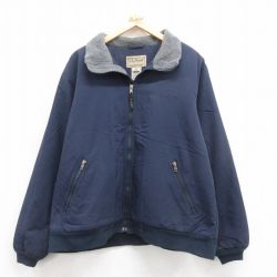 XL★古着 エルエルビーン LLBEAN 長袖 ナイロン ジャケット メンズ 00年代 00s ワンポイントロゴ 紺 ネイビー 内側フリース 【spe】 25sep24 中古 アウター