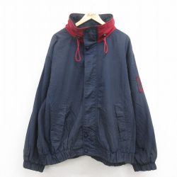 XL★古着 トミーヒルフィガー TOMMY HILFIGER 長袖 ブランド ナイロン ジャケット メンズ 90年代 90s 大きいサイズ 紺 ネイビー 内側フリース 25sep24 中古 アウター
