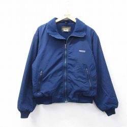 L★古着 エディーバウアー 長袖 ナイロン ジャケット メンズ 90年代 90s ワンポイントロゴ USA製 紺 ネイビー 内側フリース 25sep26 中古 アウター