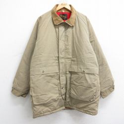 XL★古着 長袖 ジャケット メンズ 90年代 90s 襟コーデュロイ ラグラン ロング丈 USA製 ベージュ カーキ 25sep26 中古 アウター