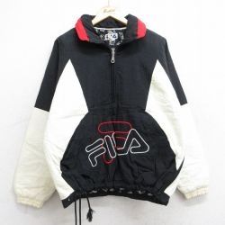 フィラ 長袖ハーフジップナイロンジャケット ビッグロゴ ブラック L | 古着