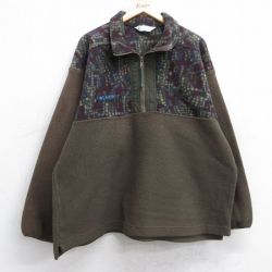 XL★古着 コロンビア COLUMBIA 長袖 ハーフジップ フリース ジャケット メンズ 90年代 90s ワンポイントロゴ USA製 濃緑 グリーン 【spe】 25sep26 中古 アウター