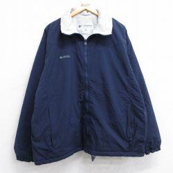 XL★古着 コロンビア COLUMBIA 長袖 ナイロン ジャケット メンズ 00年代 00s ワンポイントロゴ 紺 ネイビー 内側フリース 25sep26 中古 アウター