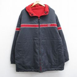 XL★古着 ナイキ NIKE 長袖 ナイロン ジャケット パーカー メンズ 00年代 00s ビッグロゴ リバーシブル 大きいサイズ ロング丈 濃グレー 内側フリース 25sep27 中古 アウター