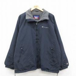 XL★古着 チャンピオン Champion 長袖 ナイロン ジャケット メンズ 00年代 00s ワンポイントロゴ ラグラン 黒 ブラック 裾両サイドポケット有り 25sep29 中古 アウター