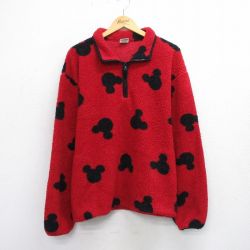 XL★古着 長袖 ハーフジップ フリース ジャケット メンズ 90年代 90s ディズニー DISNEY ミッキー MICKEY MOUSE USA製 赤他 レッド 【spe】 25sep29 中古 アウター