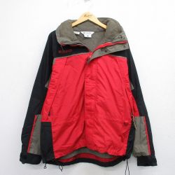 XL★古着 コロンビア COLUMBIA 長袖 ナイロン ジャケット メンズ 00年代 00s ワンポイントロゴ Fire Ridge 大きいサイズ 赤他 レッド 内側フリース 25sep29 中古 アウター