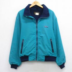 L★古着 エディーバウアー 長袖 ナイロン ジャケット メンズ 90年代 90s ワンポイントロゴ USA製 緑他 グリーン 内側フリース 25sep30 中古 アウター