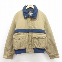 L★古着 長袖 ジャケット メンズ 80年代 80s ツートンカラー ベージュ カーキ 内側キルティング 25oct02 中古 アウター