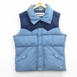M★古着 GERRY ナイロン ダウン ベスト メンズ 90年代 90s ツートンカラー USA製 薄紺他 ネイビー 25oct07 中古 アウター