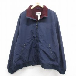XL★古着 エルエルビーン LLBEAN 長袖 ナイロン ジャケット メンズ 90年代 90s ワンポイントロゴ 紺 ネイビー 内側フリース 25oct15 中古 アウター