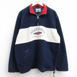 L★古着 エアロポステール AEROPOSTALE 長袖 ハーフジップ フリース ジャケット メンズ 90年代 90s ビッグロゴ ツートンカラー 紺他 ネイビー 内側メッシュ 25oct20 中古 アウター