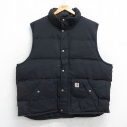 XL★古着 カーハート Carhartt ダウン ベスト メンズ ワンポイントロゴ 大きいサイズ 黒 ブラック 25oct21 中古 アウター