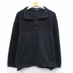 L★古着 エディーバウアー 長袖 ハーフジップ フリース ジャケット メンズ 00年代 00s EBTEK ワンポイントロゴ 黒 ブラック 25oct24 中古 アウター