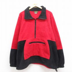 XL★古着 カベラス 長袖 ハーフジップ フリース ジャケット メンズ 90年代 90s ワンポイントロゴ 大きいサイズ カナダ製 赤 レッド 25oct28 中古 アウター
