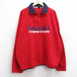 ノーティカ 90s ハーフジップフリースジャケット ビッグロゴ レッド XL | 古着