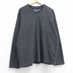 M★古着 ギャップ GAP 長袖 フリース ジャケット メンズ 00年代 00s Vネック 濃グレー 25oct28 中古 アウター