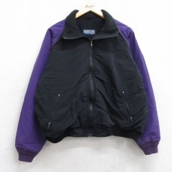 L★古着 ランズエンド 長袖 ジャケット メンズ 00年代 00s ワンポイントロゴ ラグラン ツートンカラー 黒他 ブラック 内側フリース 25oct28 中古 アウター