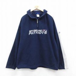 L★古着 リーボック REEBOK 長袖 ハーフジップ フリース ジャケット メンズ 00年代 00s NFL ニューイングランドペイトリオッツ 刺繍 紺他 ネイビー アメフト スーパーボウル 25oct27 中古 アウター