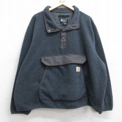 XL★古着 カーハート Carhartt 長袖 フリース ジャケット メンズ ワンポイントロゴ スナップT 大きいサイズ 濃グレー 25nov01 中古 アウター