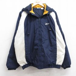 【50%OFF】リーボック 00s ラグランナイロンジャケット ワンポイントロゴ ネイビー XL | 古着
