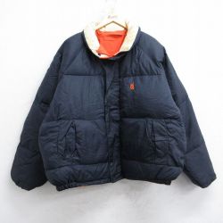 XL★古着 ノーティカ 長袖 ブランド ダウン ジャケット メンズ 90年代 90s ワンポイントロゴ リバーシブル リップストップ 大きいサイズ 紺 25nov14