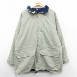 XL★古着 ランズエンド 長袖 ナイロン ジャケット パーカー メンズ 90年代 90s ロング丈 USA製 薄ベージュ 内側フリース 25nov14