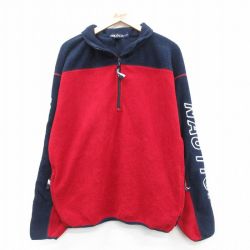 L★古着 ノーティカ 長袖 ブランド ハーフジップ フリース ジャケット メンズ 90年代 90s ビッグロゴ ツートンカラー USA製 赤他【spe】 25nov14