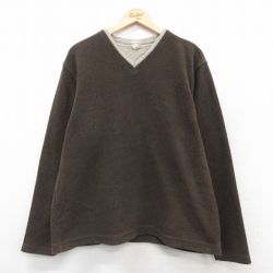 L★古着 オールドネイビー OLD NAVY 長袖 フリース ジャケット メンズ 00年代 00s ワンポイントロゴ Vネック 茶 25nov14