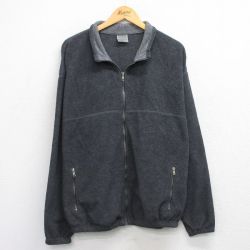 L★古着 長袖 フリース ジャケット メンズ USA製 濃グレー 霜降り 25nov15