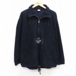 XL★古着 長袖 ハーフジップ フリース ジャケット メンズ シロクマ 刺繍 USA製 濃紺 25nov15